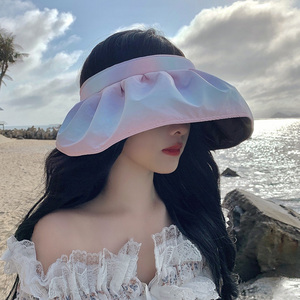 日本防晒帽子女夏季大檐黑胶遮阳帽渐变色空顶贝壳太阳帽防紫外线