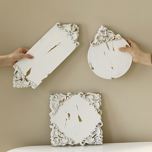 复古浮雕木托盘 做旧白色展示盘 美食拍照道具盘子创意摄影背景板