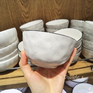 日式复古陶瓷碗黑白简约不规则芝麻点吃饭碗家用喝汤碗早餐米饭碗