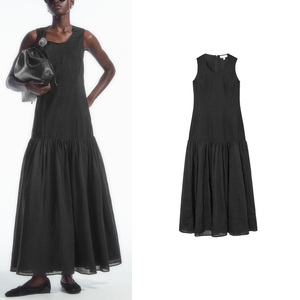 ZA女装夏季新品气质休闲标准版型圆领无袖拼接低腰连衣裙 1226797