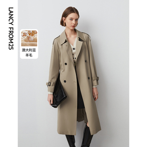 朗姿羊毛复古中长款风衣外套法式设计感气质春季大衣女2024年新款