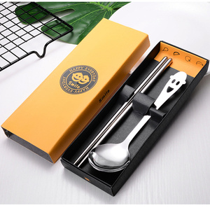 笑脸镂空大圆勺筷大勺子筷子两件套装礼品便当上班学生不锈钢餐具
