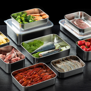 304不锈钢保鲜盒食品级冰箱冻肉收纳冷藏盒水果便当盒野餐小方盒