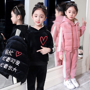 女童金丝绒洋气2023新款韩版秋冬装时髦套装加绒加厚中大童三件套