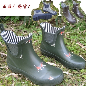 出口欧美外贸原单 天然橡胶短筒低筒女款印花雨鞋雨靴水鞋花园鞋