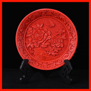 包邮扬州漆器特产剔红雕漆工艺摆件花盘子送老外特色礼物单位礼品