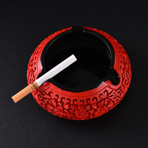 扬州漆器厂烟灰缸脱胎剔红雕漆摆件送给外国人的特色礼物纪念品