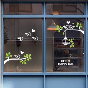 植物绿叶店铺橱窗玻璃门贴纸咖啡奶茶饭店静电墙贴画推拉门贴纸