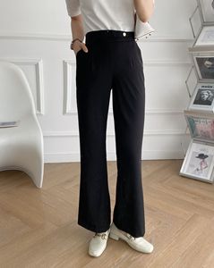 Lagogo拉谷谷新款黑色高腰设计感小众喇叭休闲裤女显瘦裤子