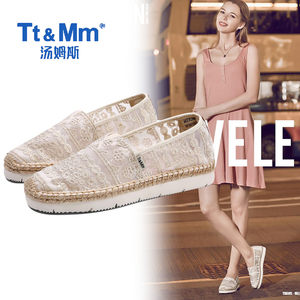 Tt&Mm/汤姆斯女鞋夏季薄款一脚蹬帆布鞋玛丽厚底蕾丝小香风渔夫鞋