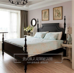 美式乡村复古实木床黑色四柱床架轻奢欧式简约双人气动高箱储物床
