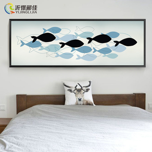 客厅装饰画床头现代简约北欧挂画餐厅创意鱼有框壁画沙发背景墙画