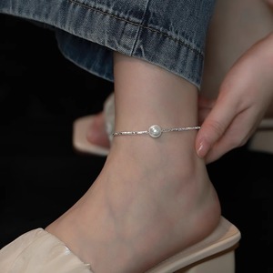 925纯银脚链女碎银子珍珠高级感足链2024年新款潮脚踝链性感腿链