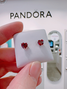 Pandora潘多拉红色爱心形耳钉292549C01轻奢高级感小众生日礼物
