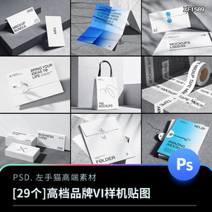 高档简洁品牌VI样机提案展示企业办公名片信封档案袋PS贴图素材