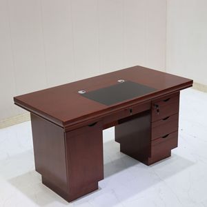 西安办公家具油漆桌办公桌老板桌胡桃木贴纸皮单人桌带抽屉电脑桌