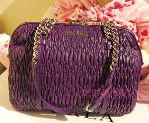 MIUMIU紫色金属链褶皱波士顿包包 单肩 手提 德国代购