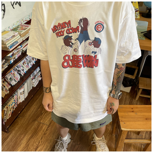 经典美式休闲复古宽松vintage打棒球的熊男女款纯棉短袖T恤潮牌