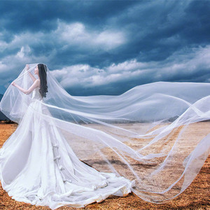 包邮10米超长韩式飘逸新娘拖尾长款拍照头纱外景旅拍婚纱摄影道具