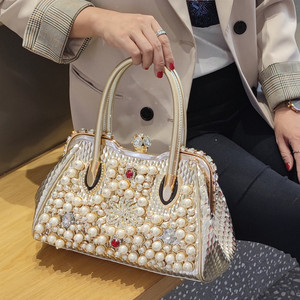 轻奢镶钻珍珠女士手提包包2024新款潮流洋气时尚带钻锁扣单肩斜挎