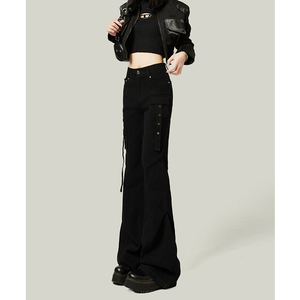 美式黑色微喇叭工装牛仔裤女2024年春季新款显瘦多口袋设计感长裤
