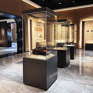 博物馆展示柜展厅玻璃方形定制金属烤漆精品展柜翡翠首饰饰品柜台