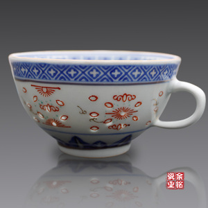 景德镇陶瓷老厂货茶具怀旧青花玲珑手绘加彩描金品茗杯酒杯茶杯