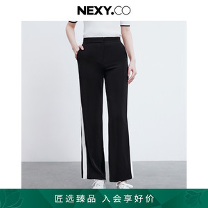 NEXY.CO/奈蔻商场同款新款侧边条纹阔腿裤女黑色直筒时尚高腰西裤