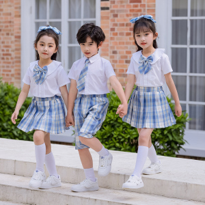 小学生校服短袖幼儿园园服夏装英伦风格子毕业照服儿童班服学院风