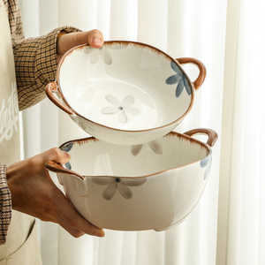 WUXIN双耳汤碗大号家用日式吃面碗10英寸大容量盛汤大碗陶瓷汤盆