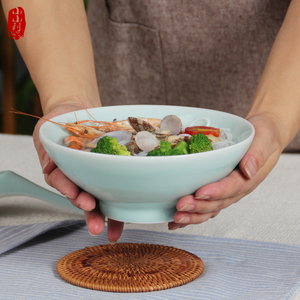 陶瓷大号炸酱面碗商用大碗餐厅汤碗高脚可爱日式拌烩牛肉面碗家用