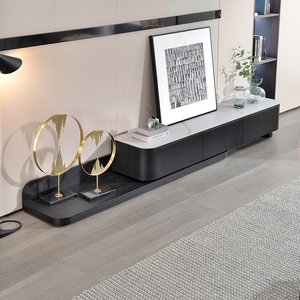 岩板电视柜现代简约家具可伸缩黑白电视机柜意式大小户型客厅地柜