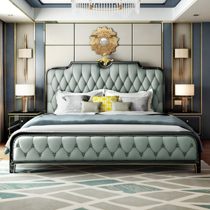 美式床实木床轻奢真皮皮艺床1.8米床主卧奢华现代简约欧式双人床