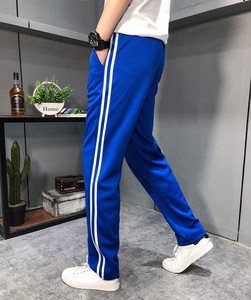 2019春校裤深蓝色运动裤男女高中学生校服裤子男白边一条杠双白条