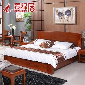 爱绿居 新中式双人全实木床1.8米 海棠木气动大床婚床 卧室家具