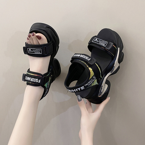 厚底坡跟凉鞋女2023年夏季新款韩版增高10cm小个子魔术贴罗马鞋