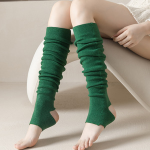 秋冬韩国羊毛羊绒瑜伽袜套护腿袜踩脚细竖条纯色简约保暖脚套