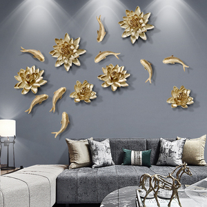 新中式创意沙发客厅卧室餐厅电视背景墙面装饰壁挂立体荷花鱼挂件