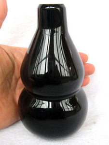 纯天然黑曜石葫芦雕刻品黑耀石葫芦摆件高14厘米现货