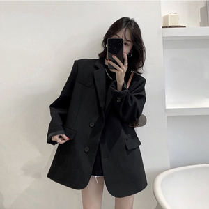 高级感黑色西装外套女2024年春秋新款韩版宽松小个子西服套装上衣