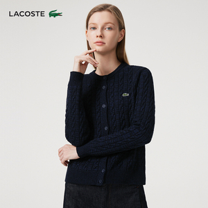 LACOSTE法国鳄鱼女装秋冬经典时尚圆领系扣针织开衫外套|AF0904