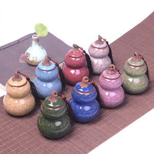 陶瓷葫芦罐八色彩冰裂釉葫芦茶叶密封储藏罐普洱饼红绿茶药粉罐子