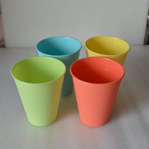 塑料水杯 中大号 时尚螺纹彩色水杯 杯子 大口杯 冰沙杯 4色选