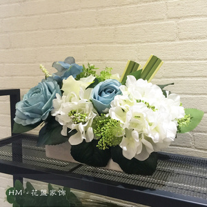 蓝色插花玫瑰花带花瓶客厅餐桌仿真花艺套装高档欧式装饰花假花