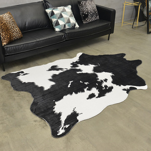 北欧美式牛皮地毯黑白仿真奶牛纹毛皮软装客厅卧室地垫服装店拍照