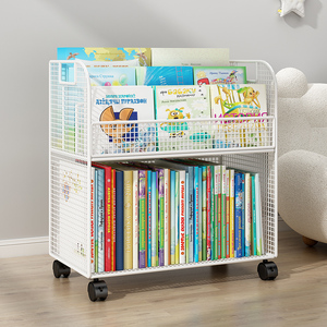 可移动书架儿童绘本架桌下落地置物架带轮宝宝书本收纳简易小书柜