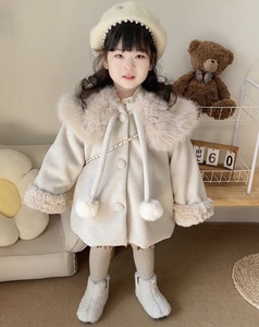 韩版童装女童毛呢外套冬装款儿童洋气斗篷毛毛领加厚呢子大衣