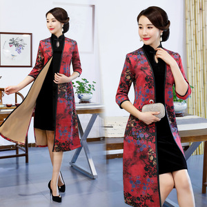 金丝绒旗袍女秋冬时装版改良版加厚中国风中年妈妈两件套装中长款