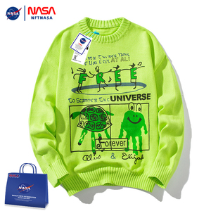 NFT NASA美式卡通印花圆领毛衣男女秋冬季2023新款宽松套头针织衫