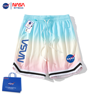 NFT NASA联名夏季冰丝速干休闲短裤运动篮球裤男渐变粉色五分裤子